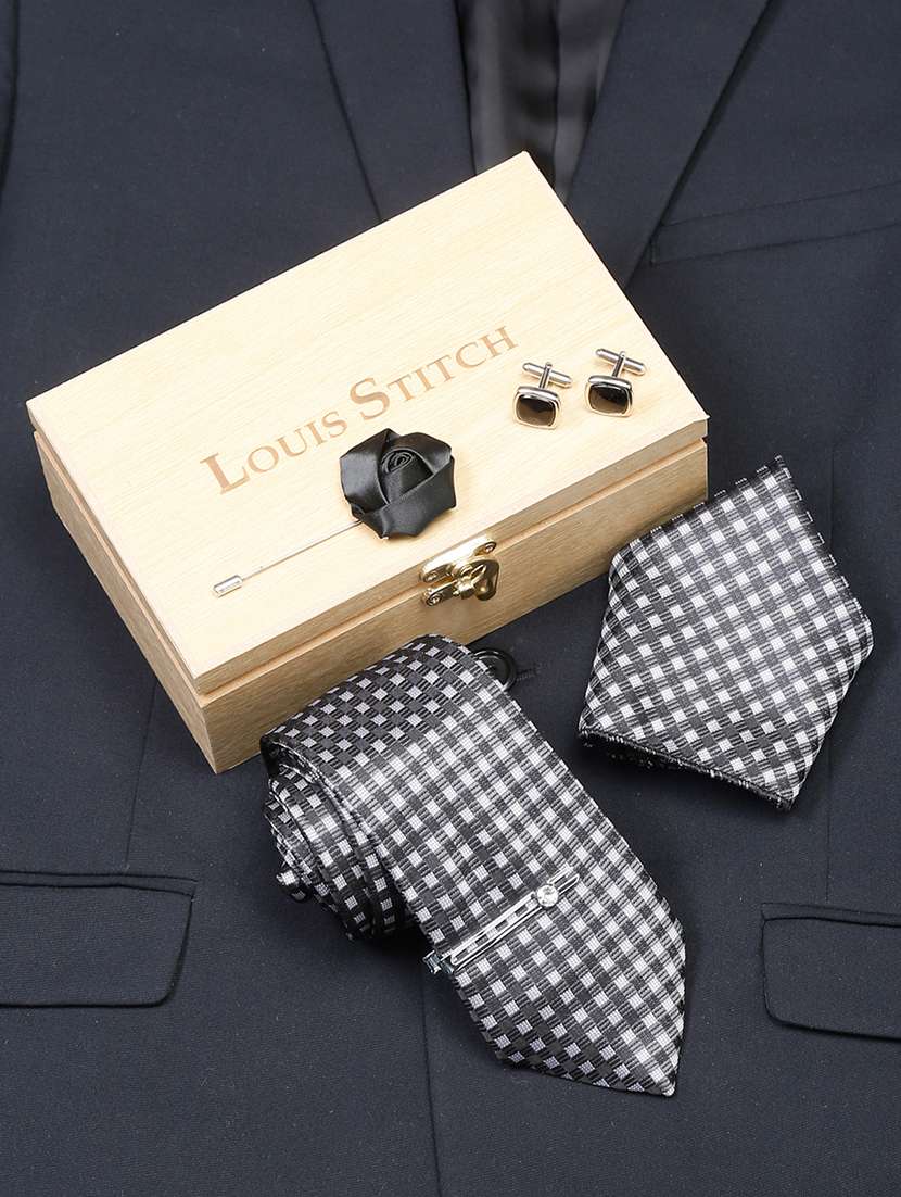 men silk cufflink & tie pin set