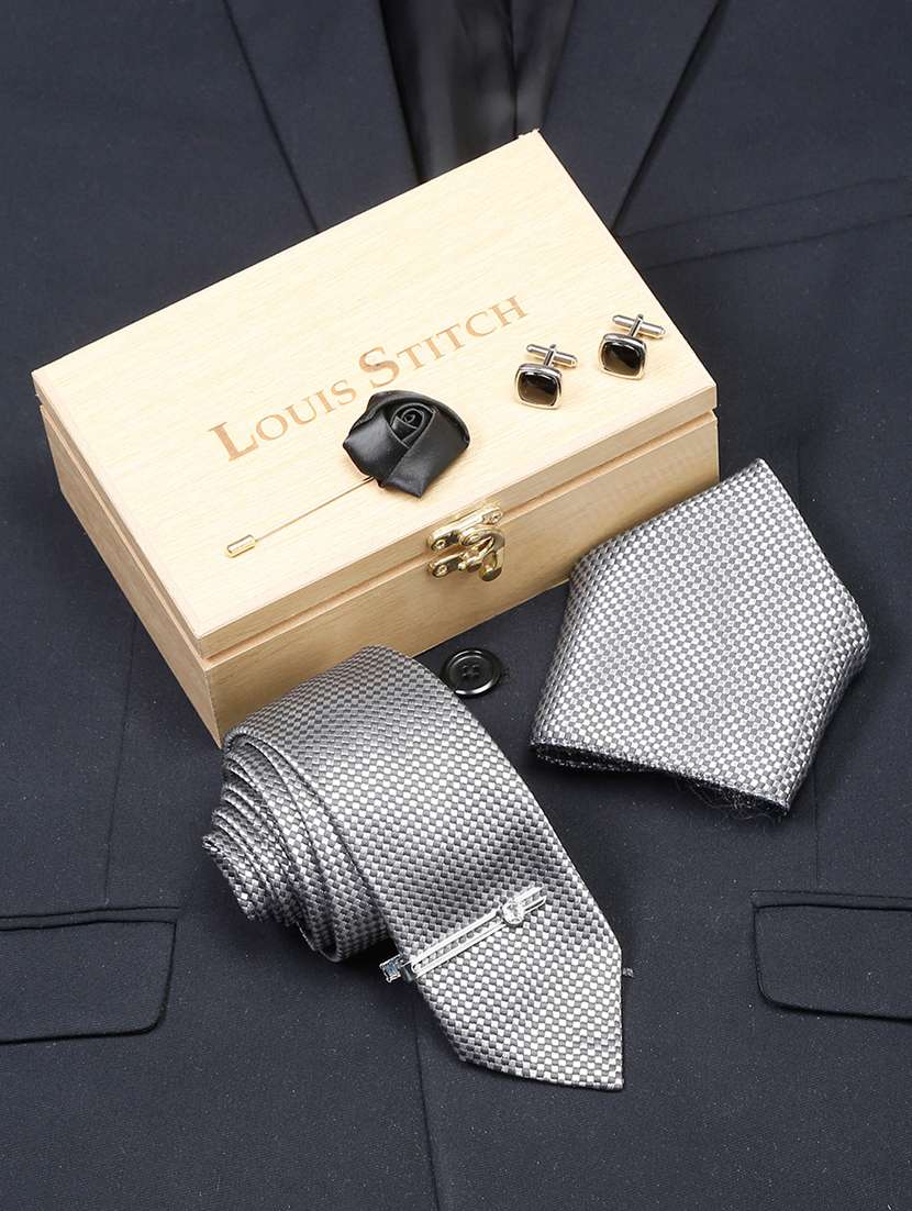 men silk cufflink & tie pin set