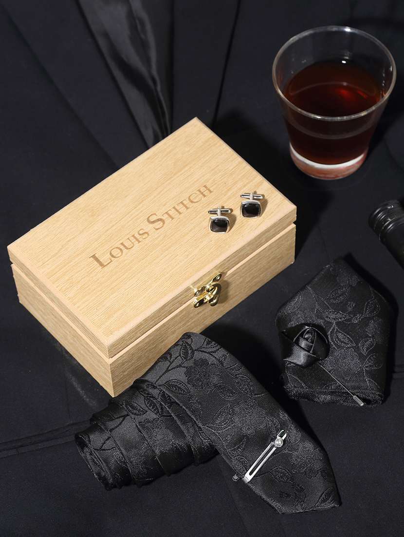 men silk cufflink & tie pin set