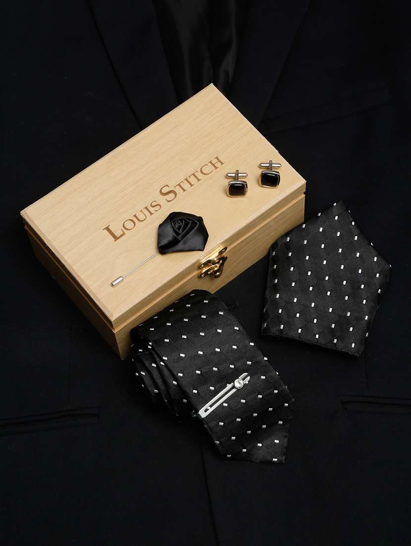 men silk cufflink & tie pin set