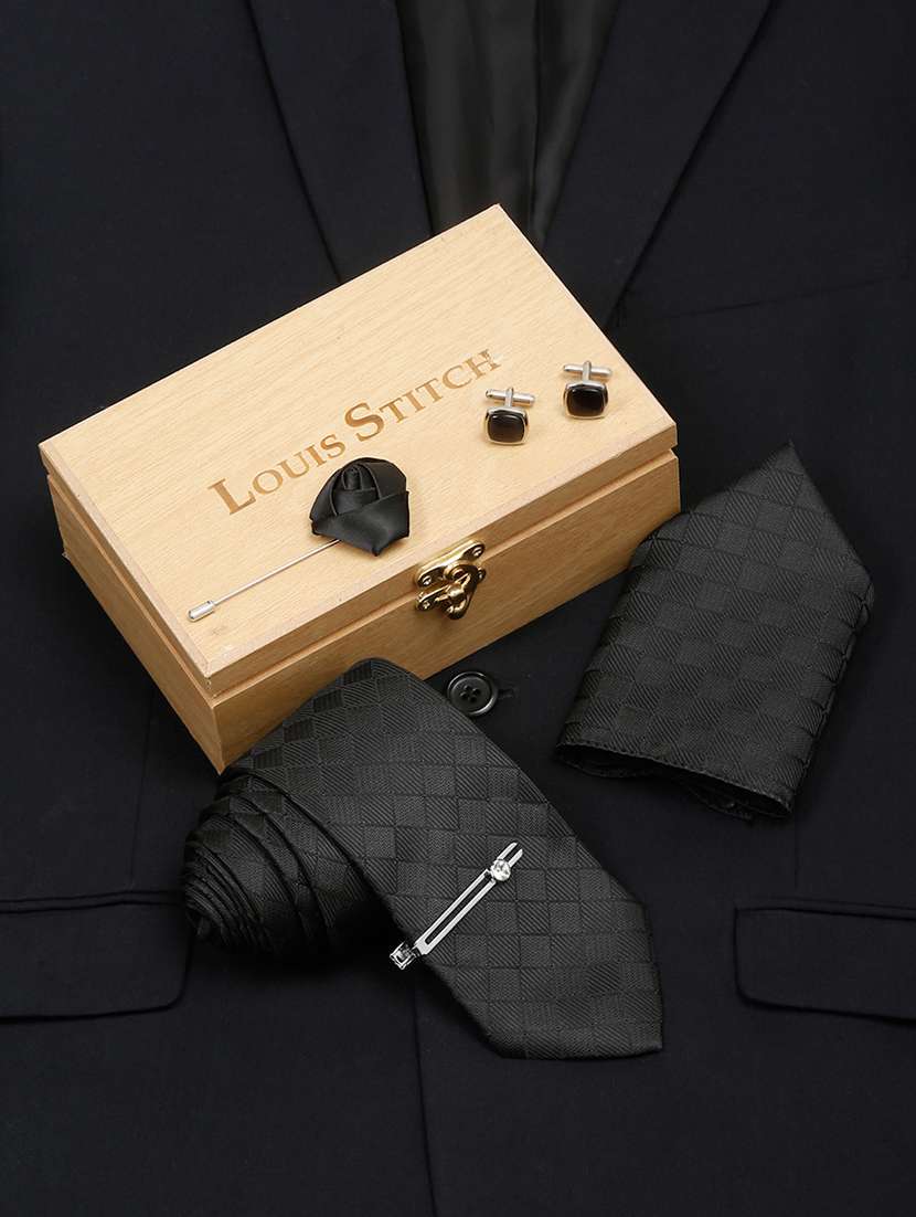 men silk cufflink & tie pin set