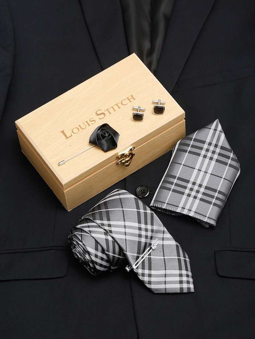 men silk cufflink & tie pin set