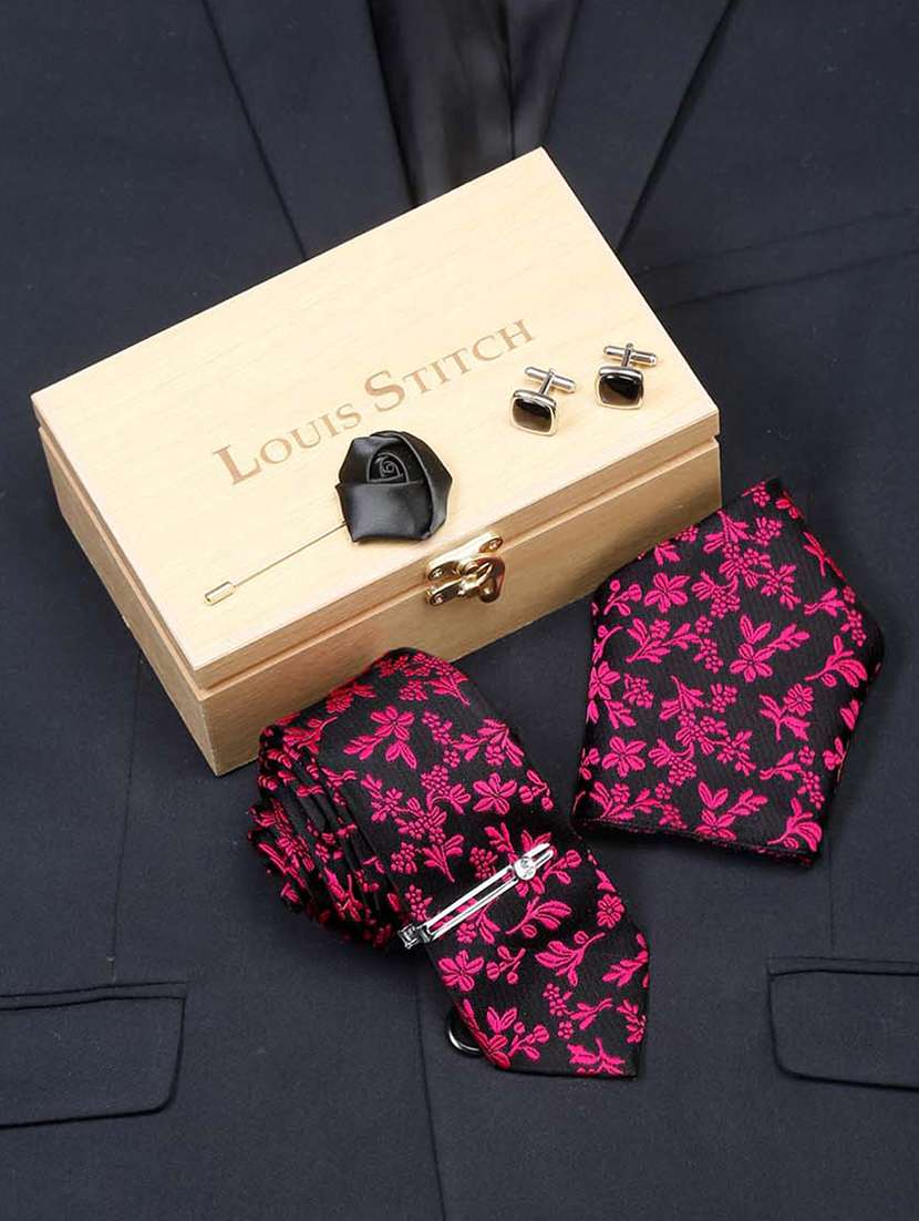 men silk cufflink & tie pin set
