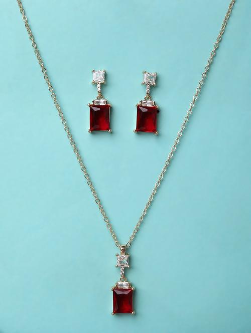 alloy red necklace earring jewellery set - 21774125 -  Standard Image - 0
