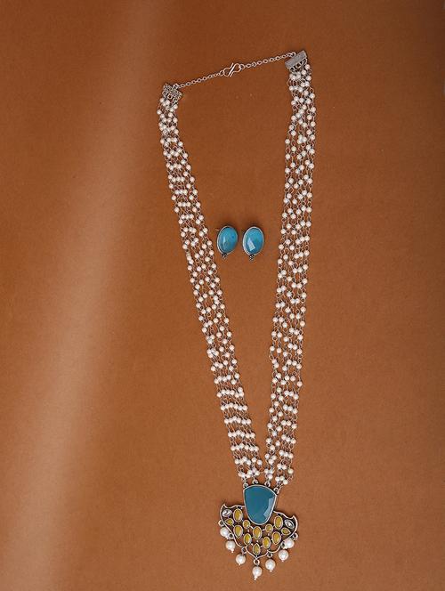 alloy blue necklace earring jewellery set - 21774127 -  Standard Image - 0