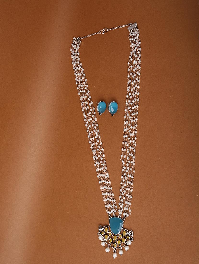 alloy blue necklace earring jewellery set - 21774127 -  Zoom Image - 0