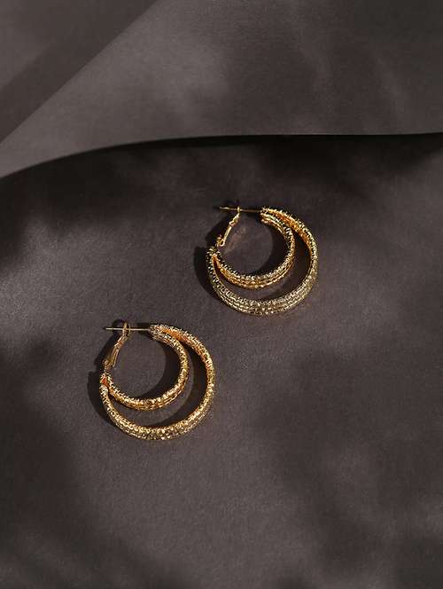 gold alloy textured hoop earrings - 21775398 -  Standard Image - 0