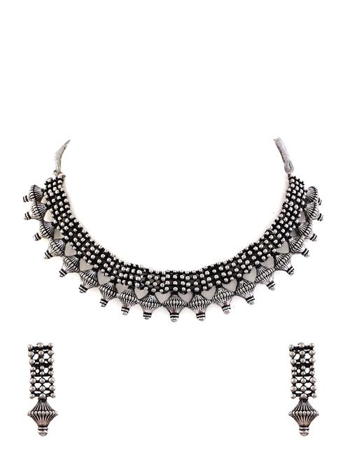 alloy silver necklace earring jewellery set - 21775511 - Standard Image - 0