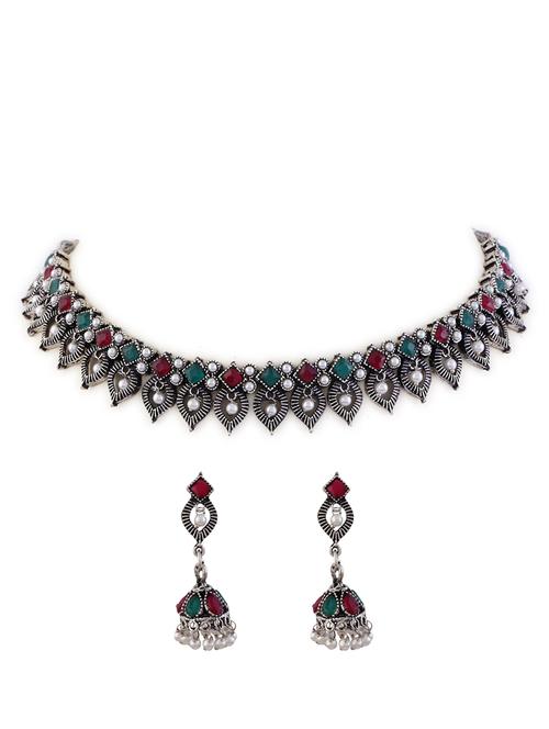 alloy silver necklace earring jewellery set - 21775514 - Standard Image - 0