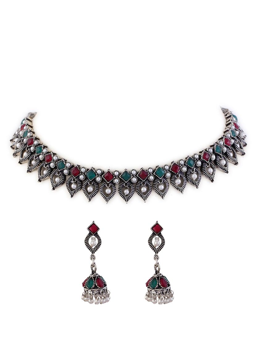 alloy silver necklace earring jewellery set - 21775514 - Zoom Image - 0