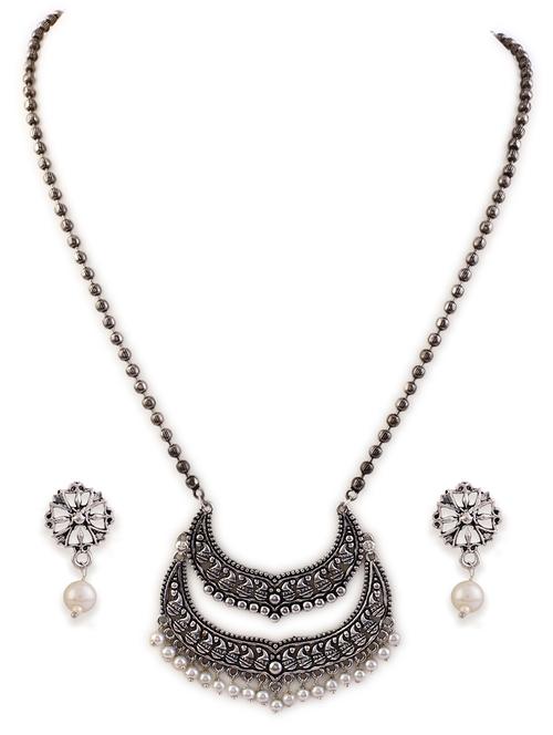 alloy silver necklace earring jewellery set - 21775519 - Standard Image - 0