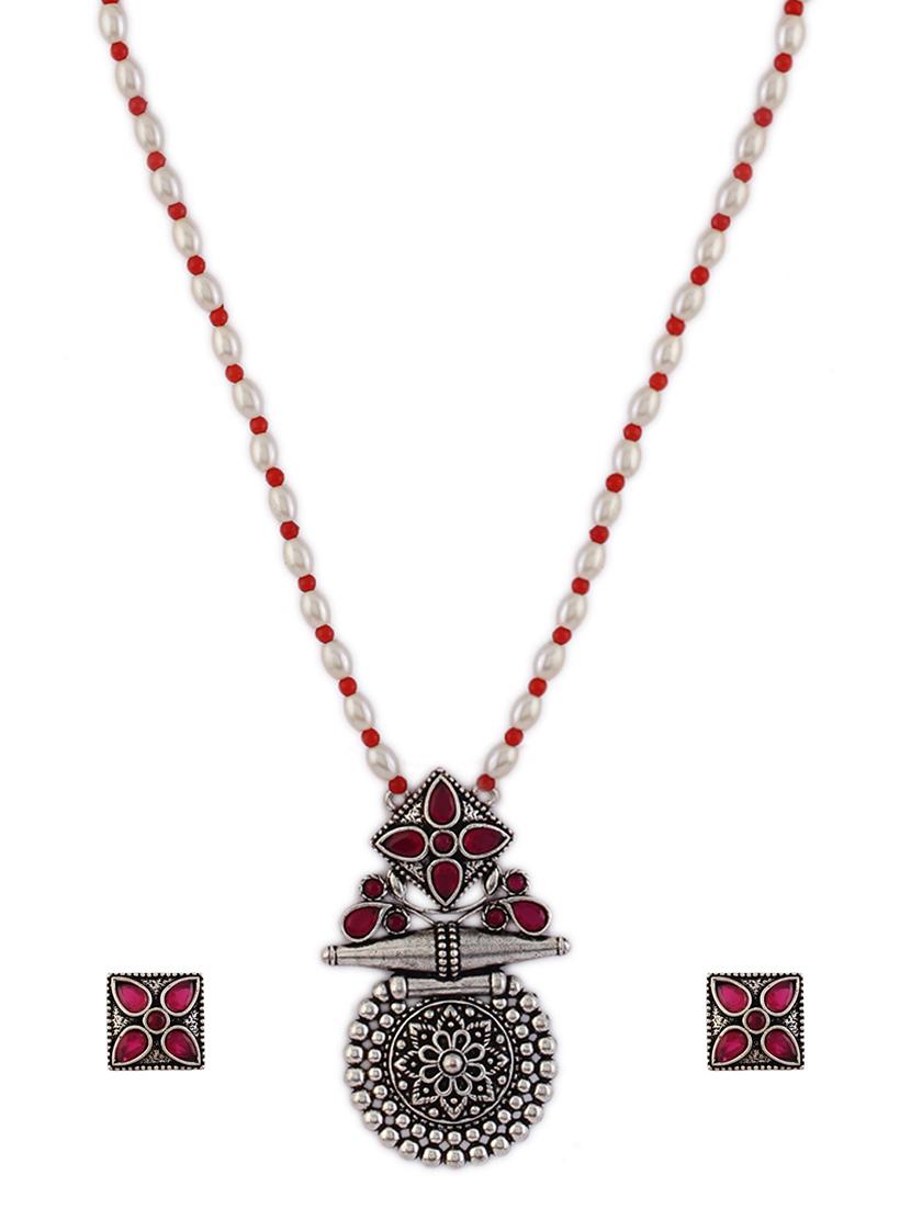 alloy red necklace earring jewellery set - 21775520 - Zoom Image - 0