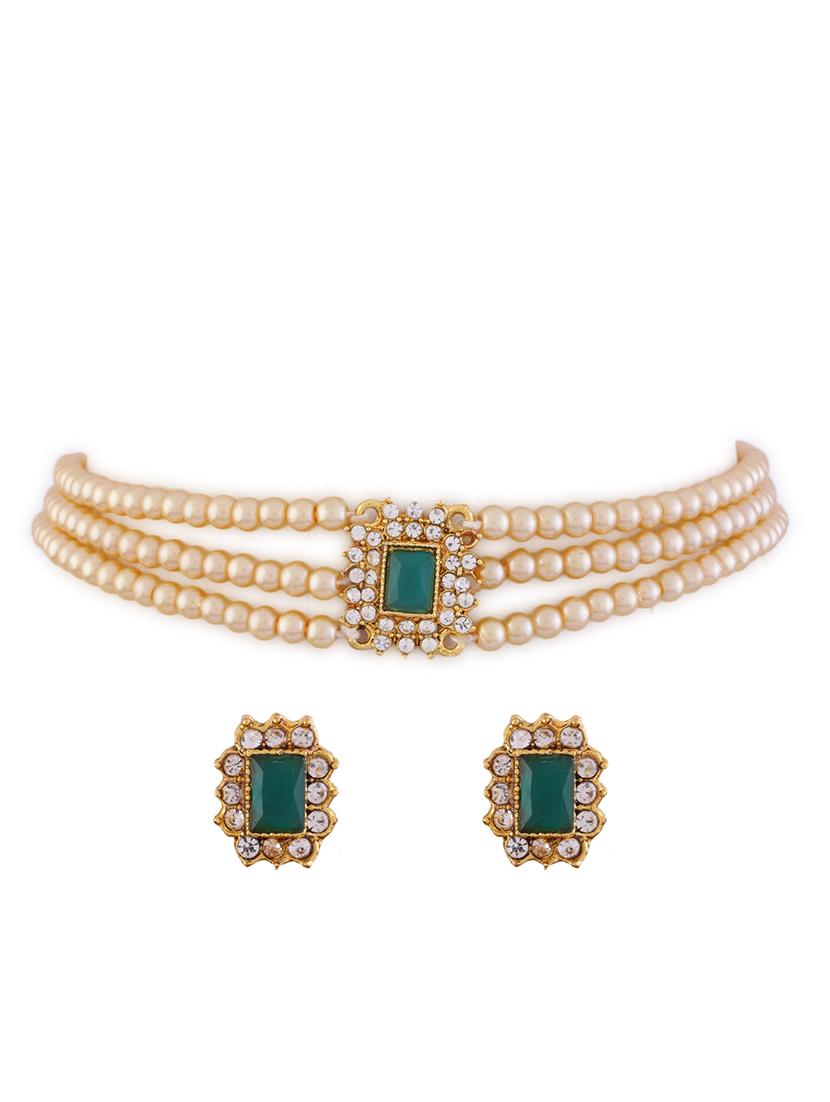 alloy green necklace earring jewellery set - 21775536 - Standard Image - 2