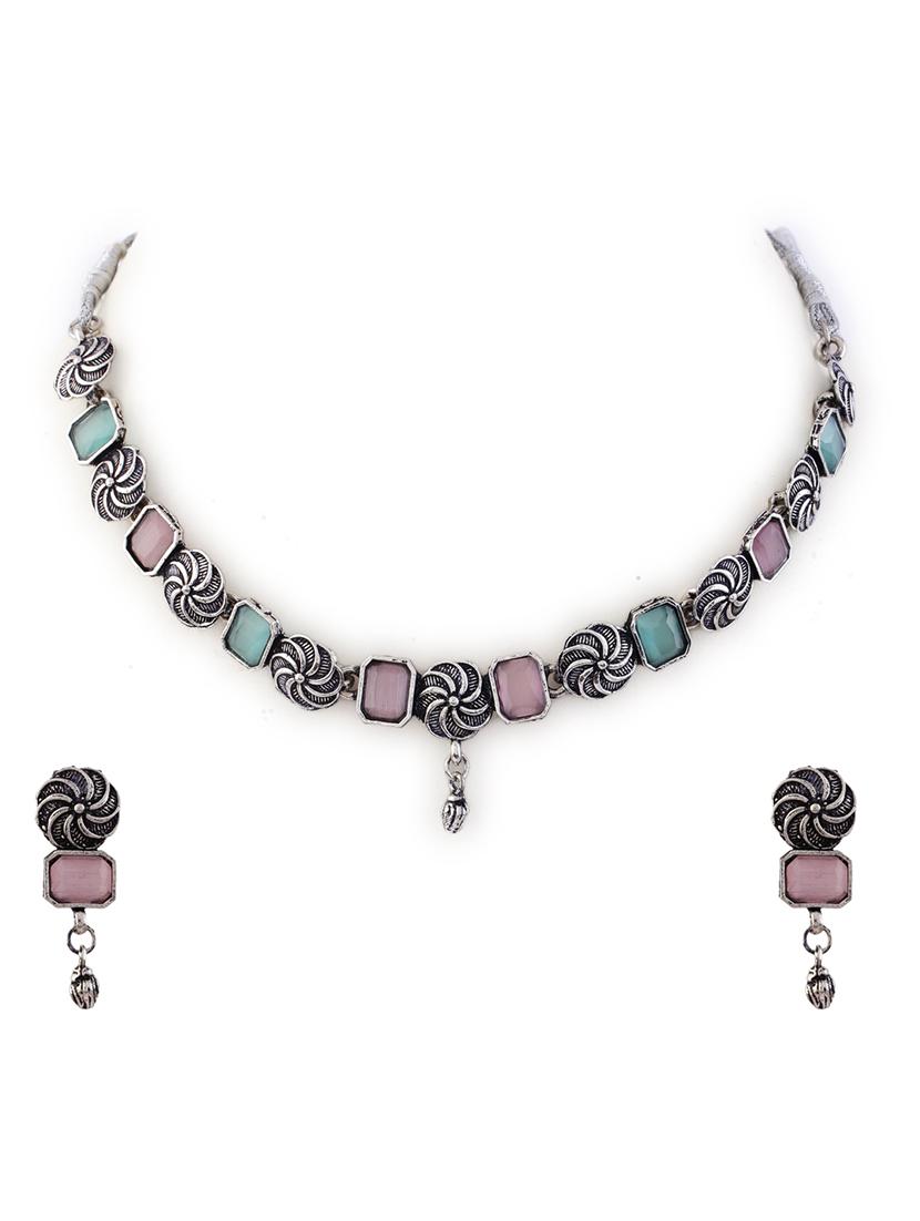 alloy pink necklace earring jewellery set - 21775541 - Zoom Image - 0
