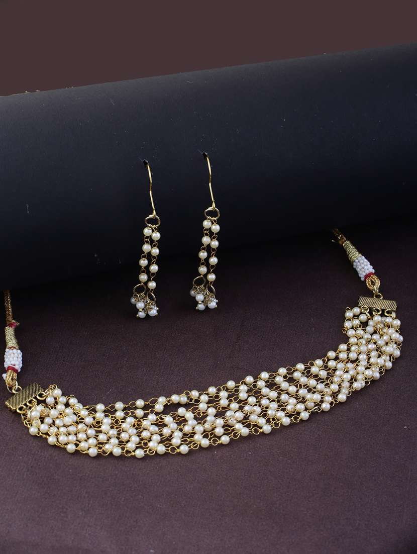 alloy gold necklace earring jewellery set