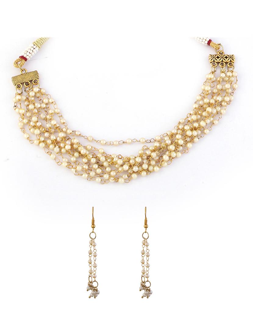 alloy gold necklace earring jewellery set - 21775565 - Standard Image - 2