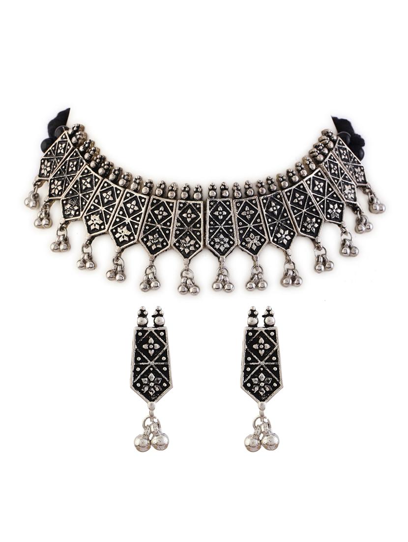alloy silver necklace earring jewellery set - 21775566 - Zoom Image - 0