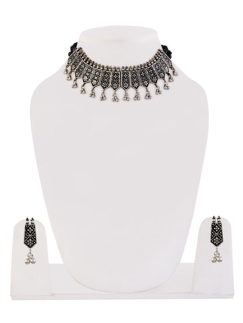 alloy silver necklace earring jewellery set - 21775566 - Standard Image - 2