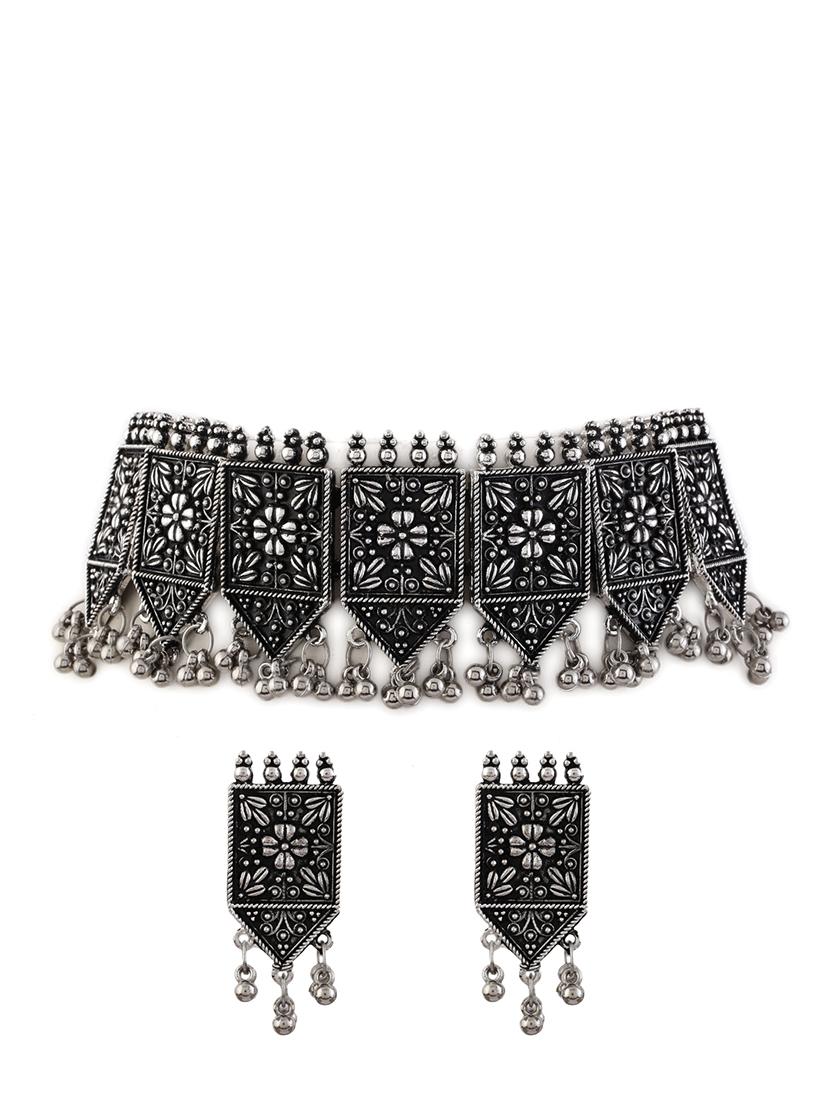 alloy silver necklace earring jewellery set - 21775567 - Zoom Image - 0