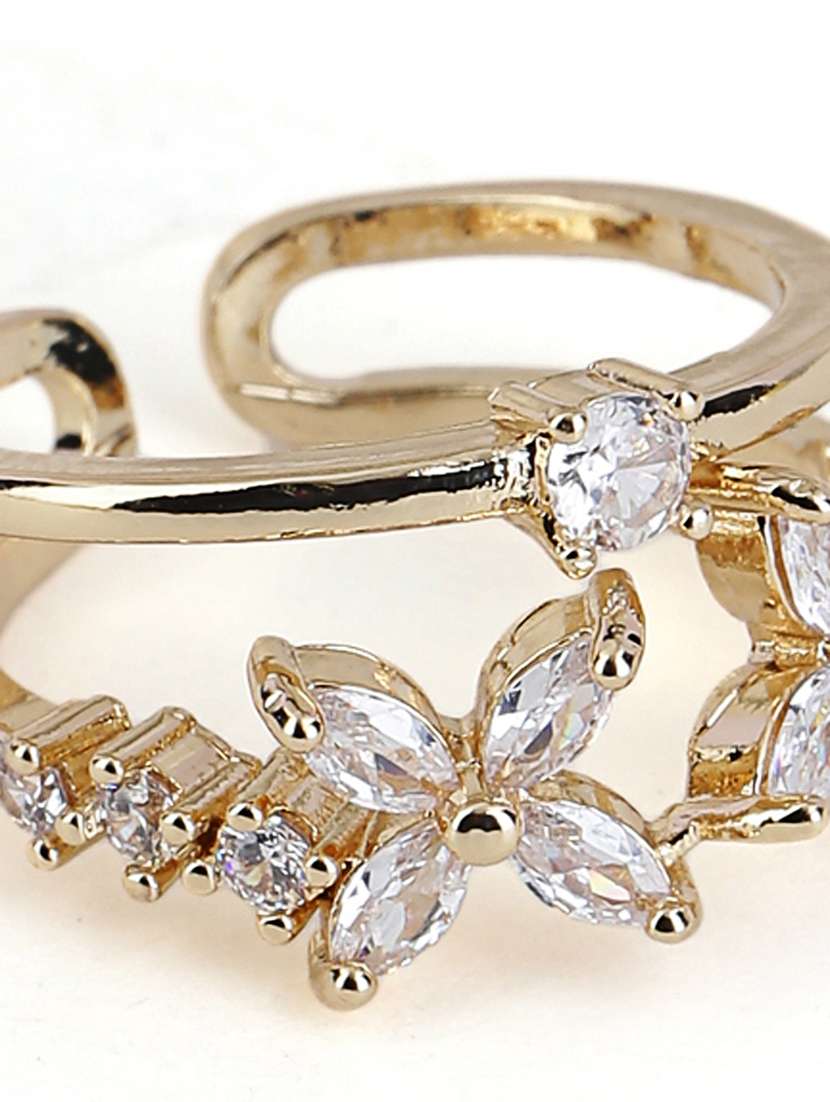 gold alloy floral design adjustable ring - 21775600 -  Standard Image - 2