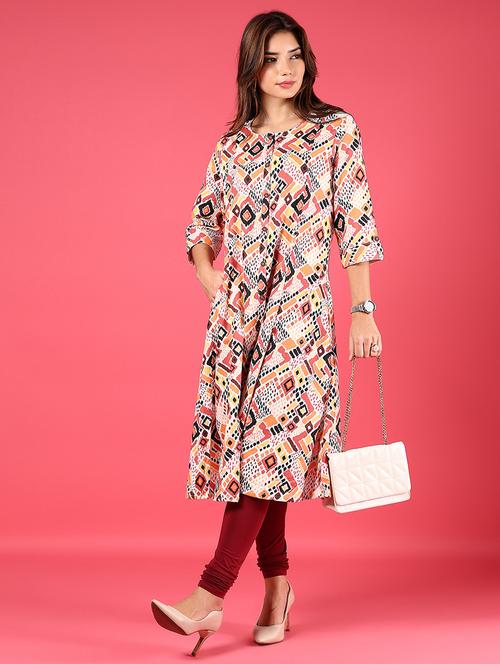women printed round neck a-line kurta - 21784473 - Standard Image - 0