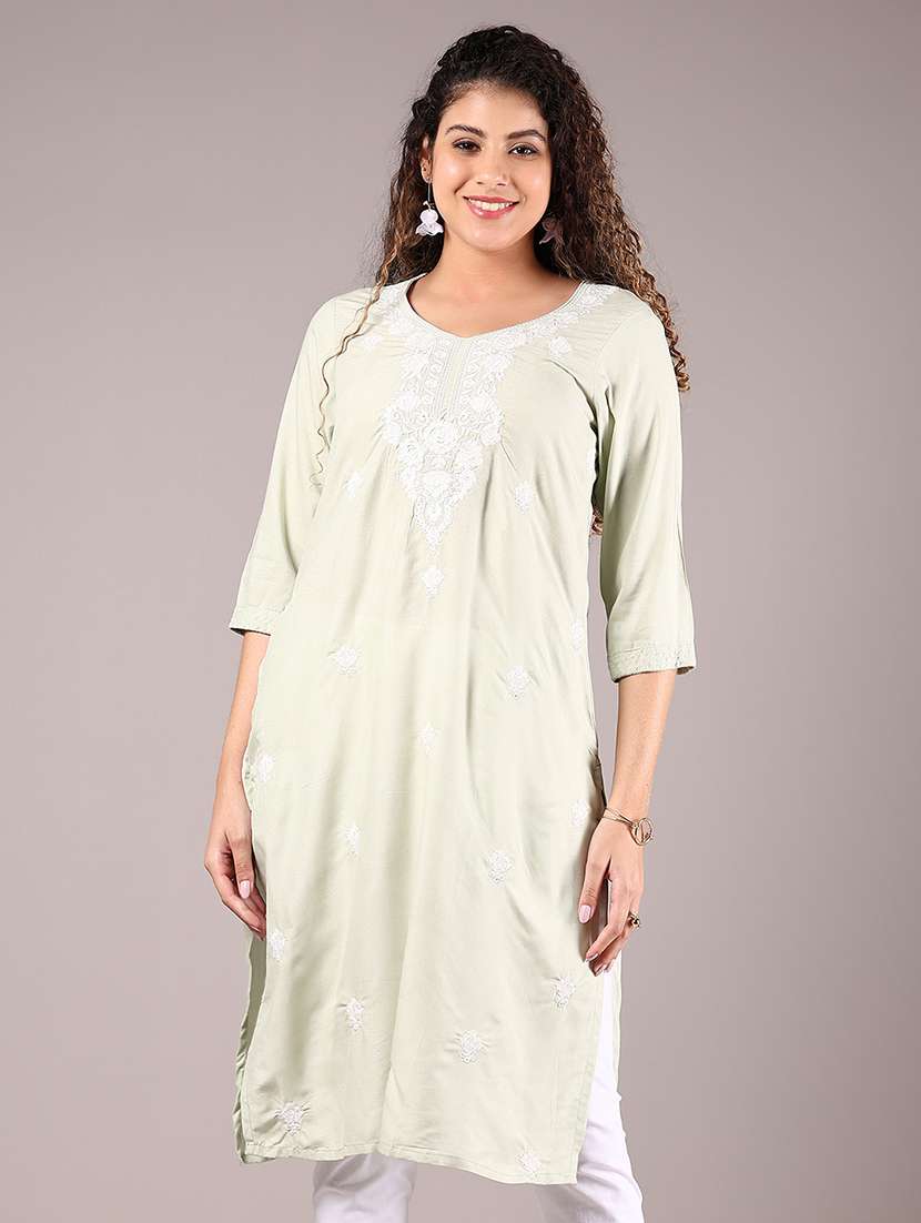 women embroidered round neck straight kurta - 21784476 - Standard Image - 2