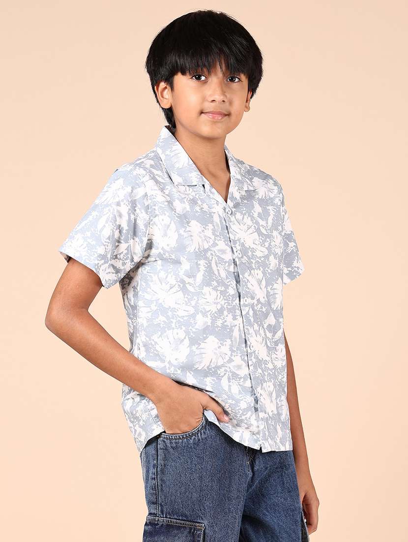 boys grey printed short sleeve casual shirt - 21784513 - Standard Image - 2