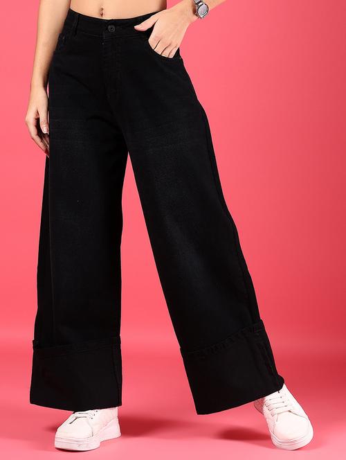 women solid high rise wide leg jean - 21784536 - Standard Image - 0