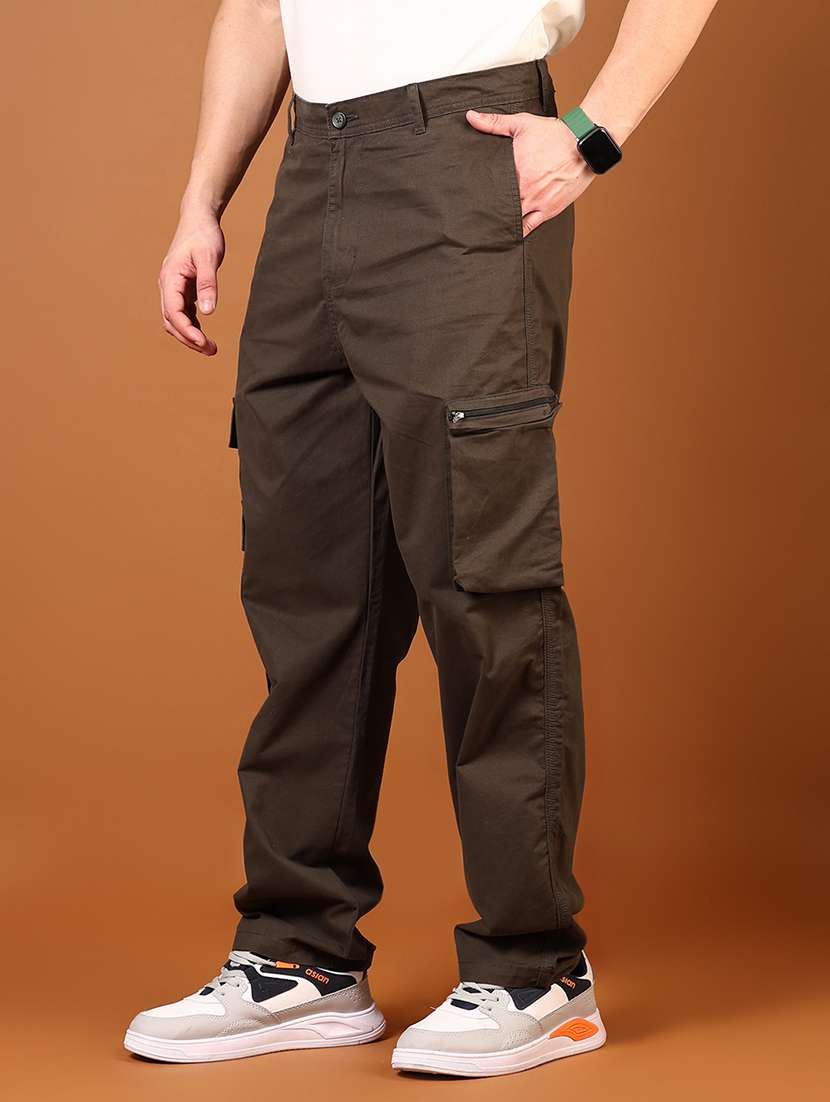 men olive solid high rise cargo - 21784544 -  Standard Image - 2