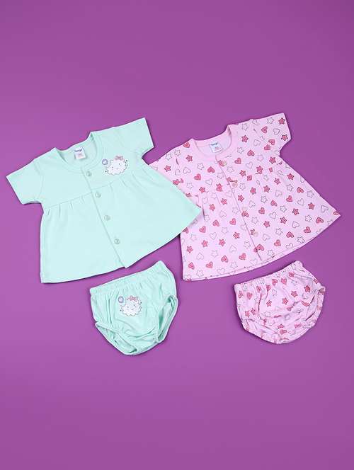 girls pack of 2 printed frock with bloomer set