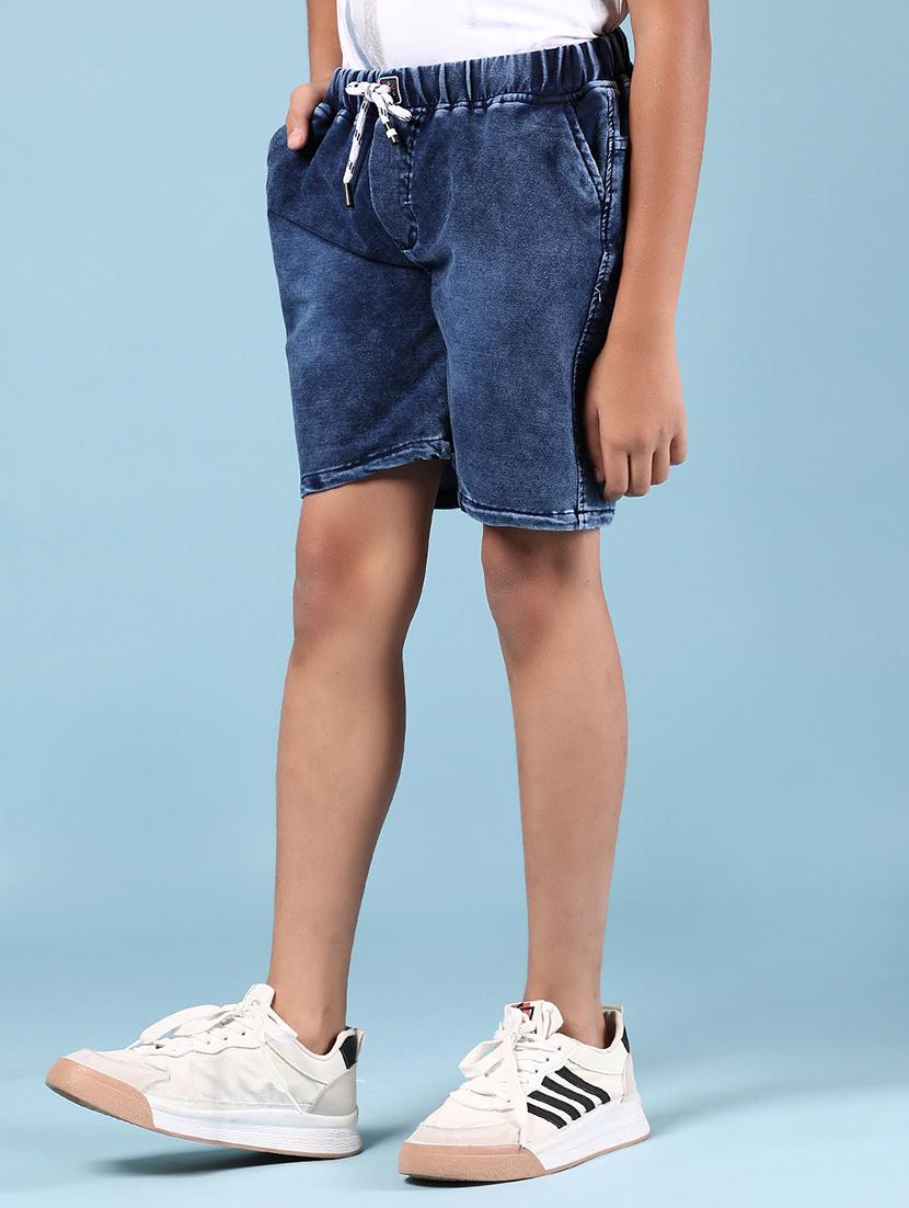 boys solid mid rise regular fit denim shorts - 21784590 - Standard Image - 2