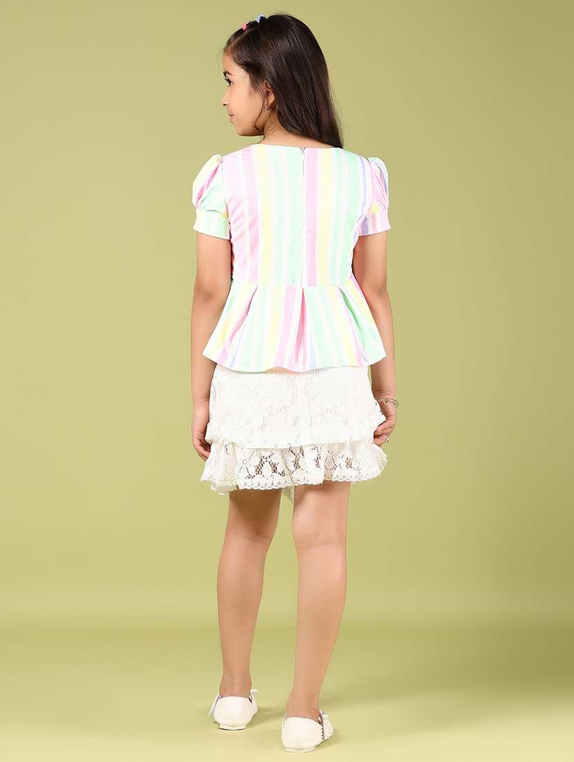 girls striped square neck top & skirt set - 21784634 - Standard Image - 2