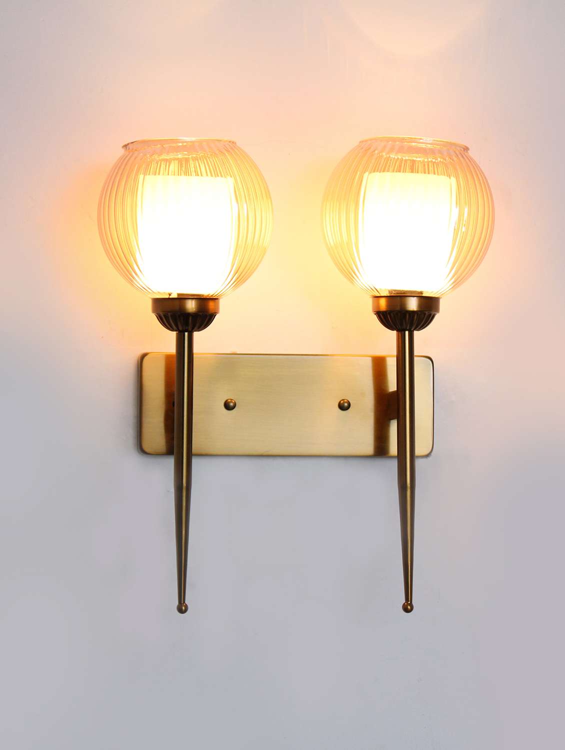 antique finish double arm wall light with dual ribbed glass - 21784768 -  Standard Image - 2