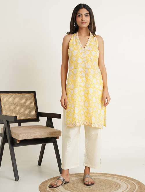 women floral printed sleeveless straight kurta - 21784823 - Standard Image - 0