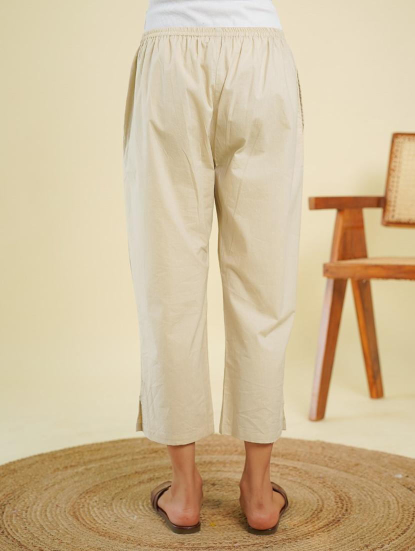 women beige calf length tapered pant - 21784893 - Standard Image - 2