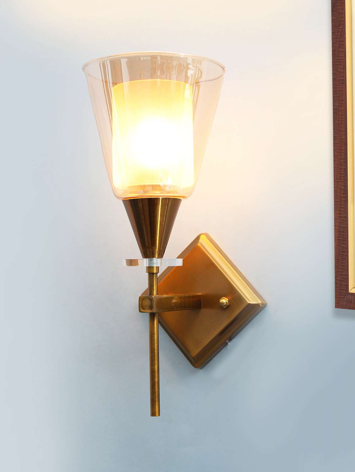 vintage brass wall sconce with double shaded glass