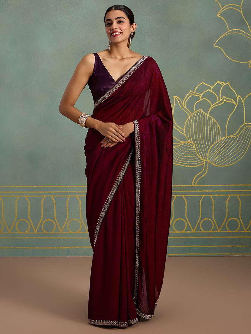 women solid with bordered saree  with blouse