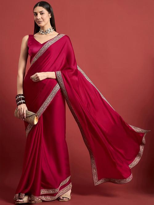 women solid with bordered saree  with blouse - 21784958 -  Standard Image - 0