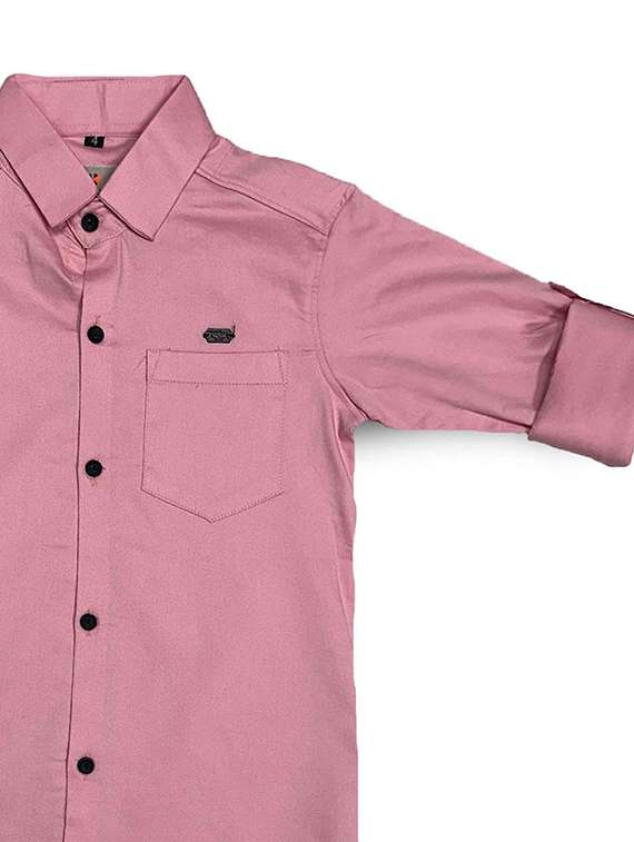 boys solid collared roll up sleeves shirt - 21784990 - Standard Image - 2