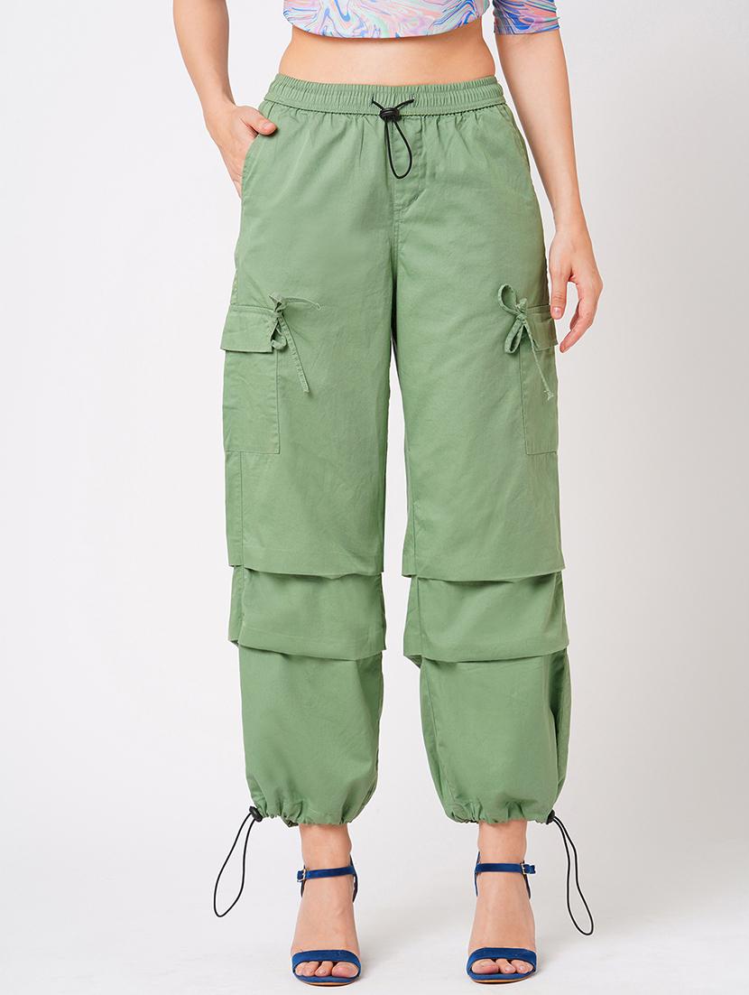 globus women powder green loose fit mid-rise flat front cargo trousers - 21785141 - Zoom Image - 0