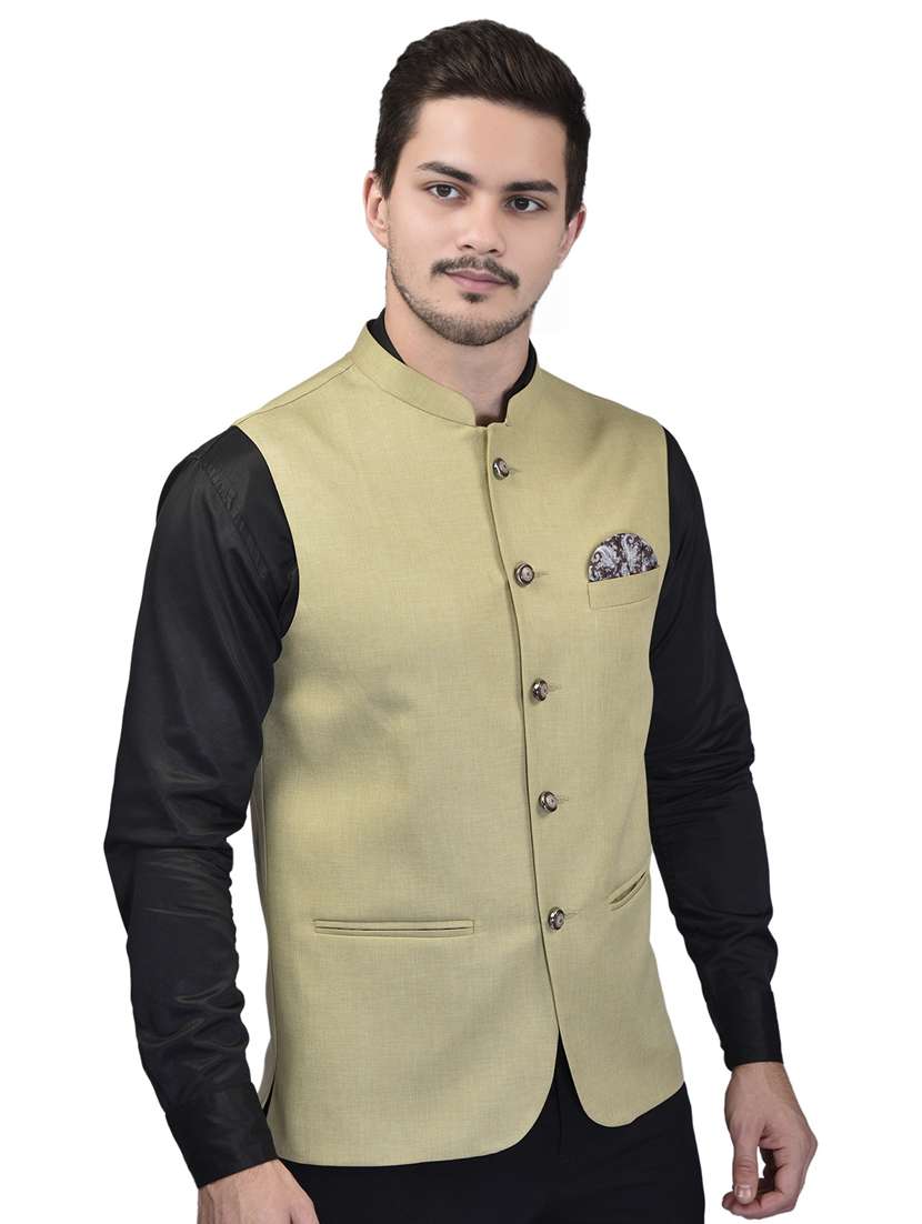 men solid mandarin neck sleeveless nehru jacket - 21785231 -  Standard Image - 2