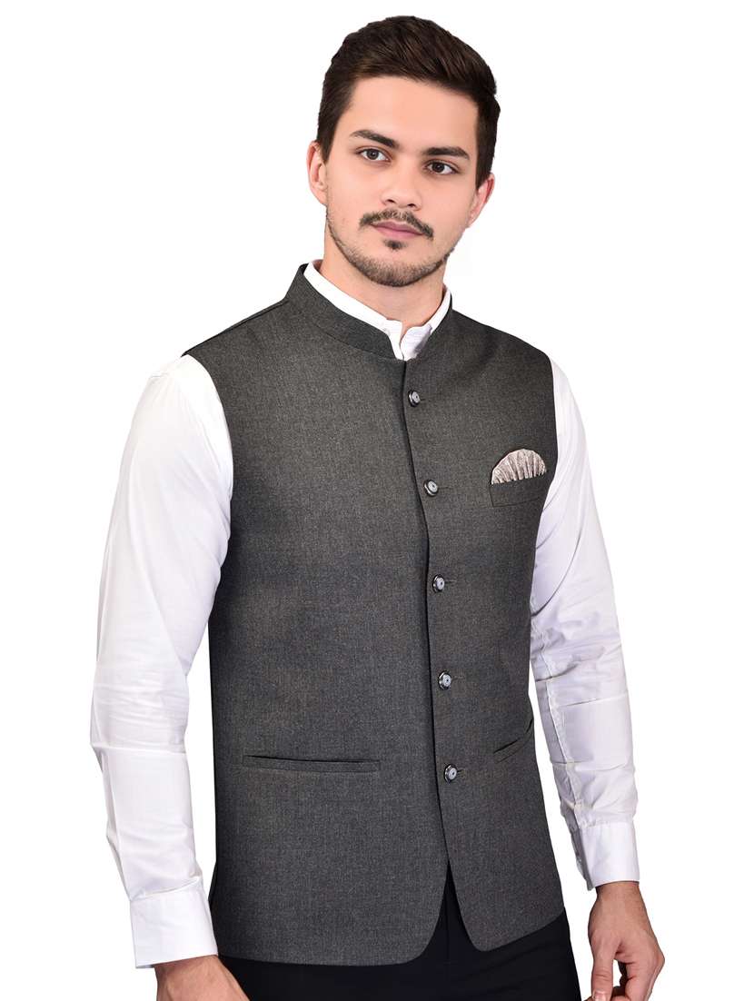men solid mandarin neck sleeveless nehru jacket - 21785250 -  Standard Image - 2