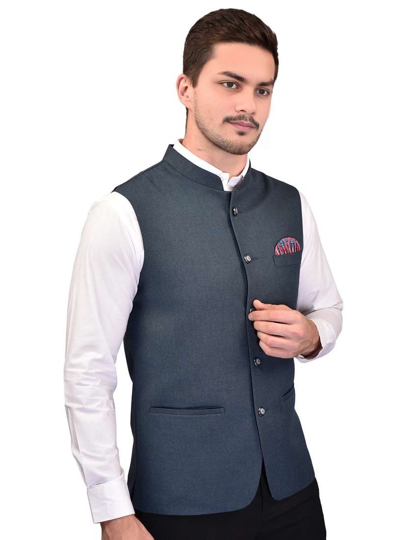 men solid mandarin neck sleeveless nehru jacket - 21785251 -  Standard Image - 2