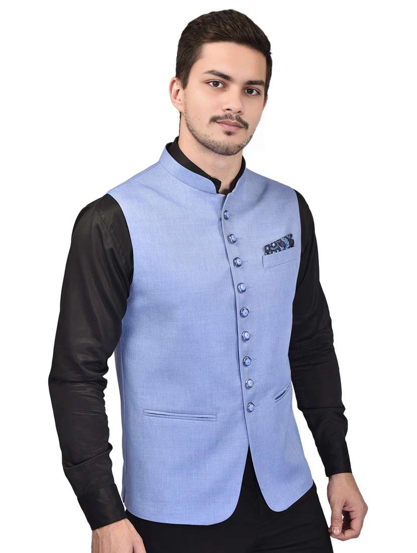 men solid mandarin neck sleeveless nehru jacket - 21785265 -  Standard Image - 2