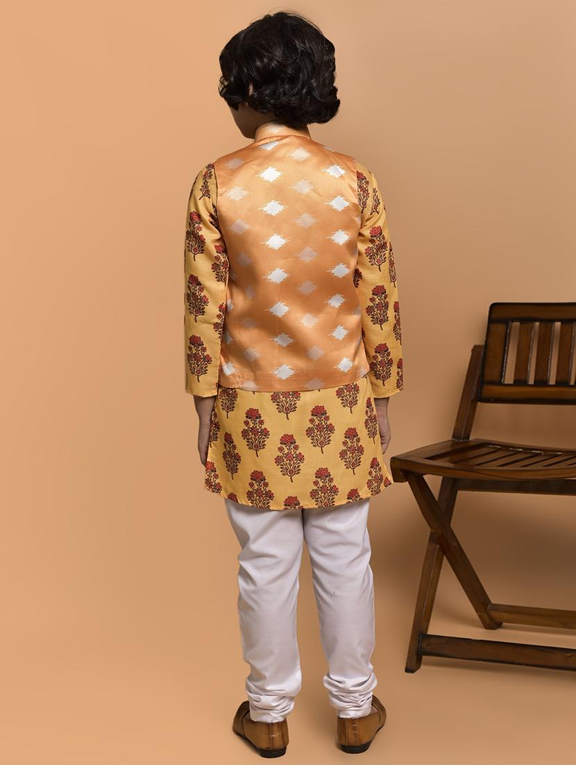 boys printed long sleeves kurta pyjama with jacket set - 21785322 - Standard Image - 2