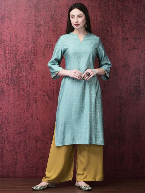 women three quarter sleeve straight kurta - 21785456 -  Standard Image - 0