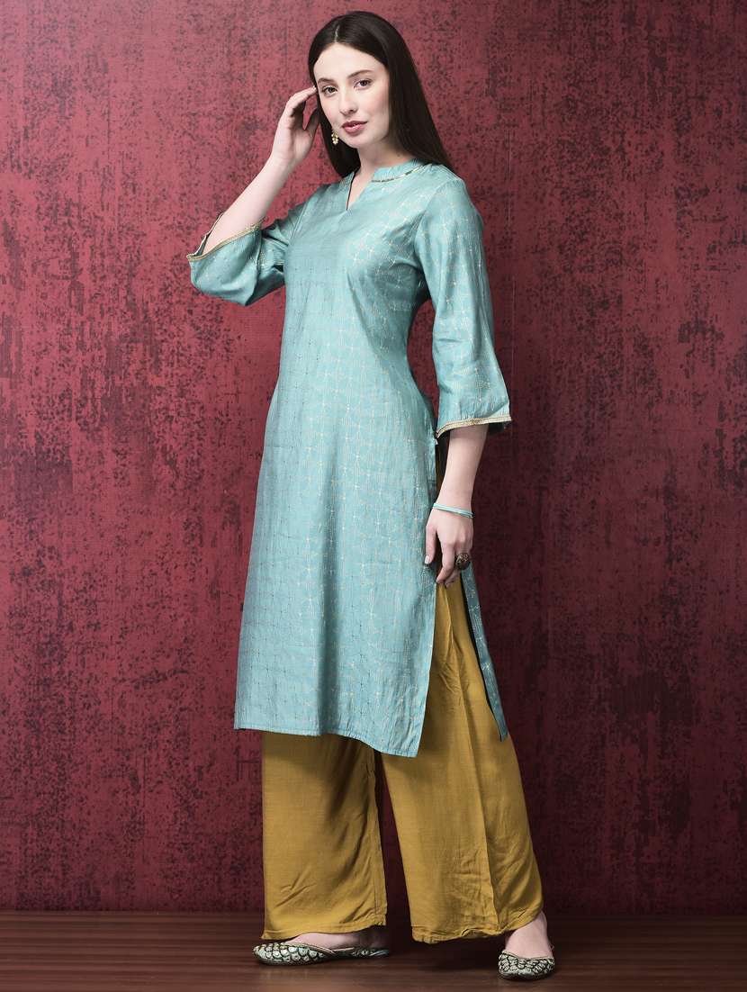 women three quarter sleeve straight kurta - 21785456 - Standard Image - 2