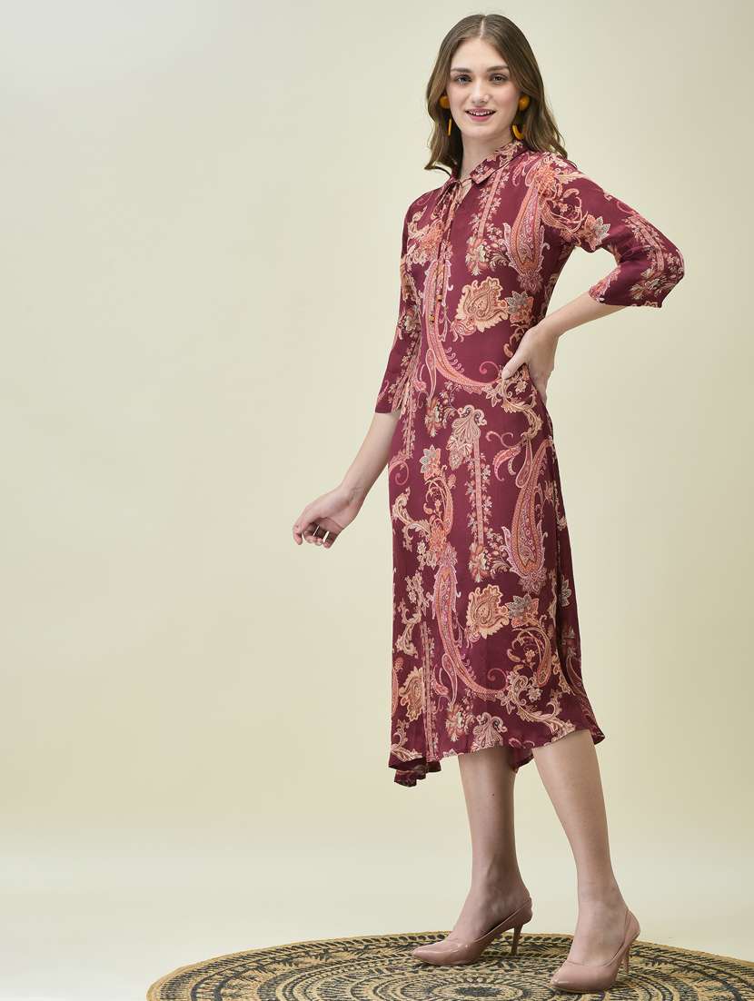 women burgundy paisley printed a-line ethnic dress - 21785471 -  Standard Image - 2