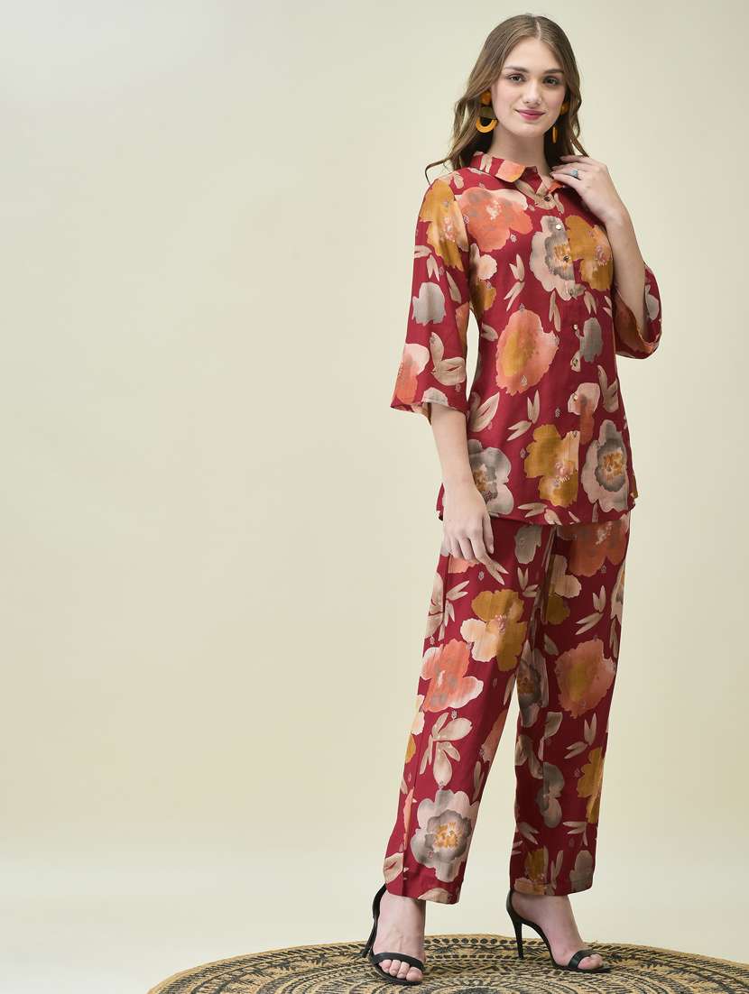 women three quarter sleeve ethnic co-ord set - 21785476 - Standard Image - 2