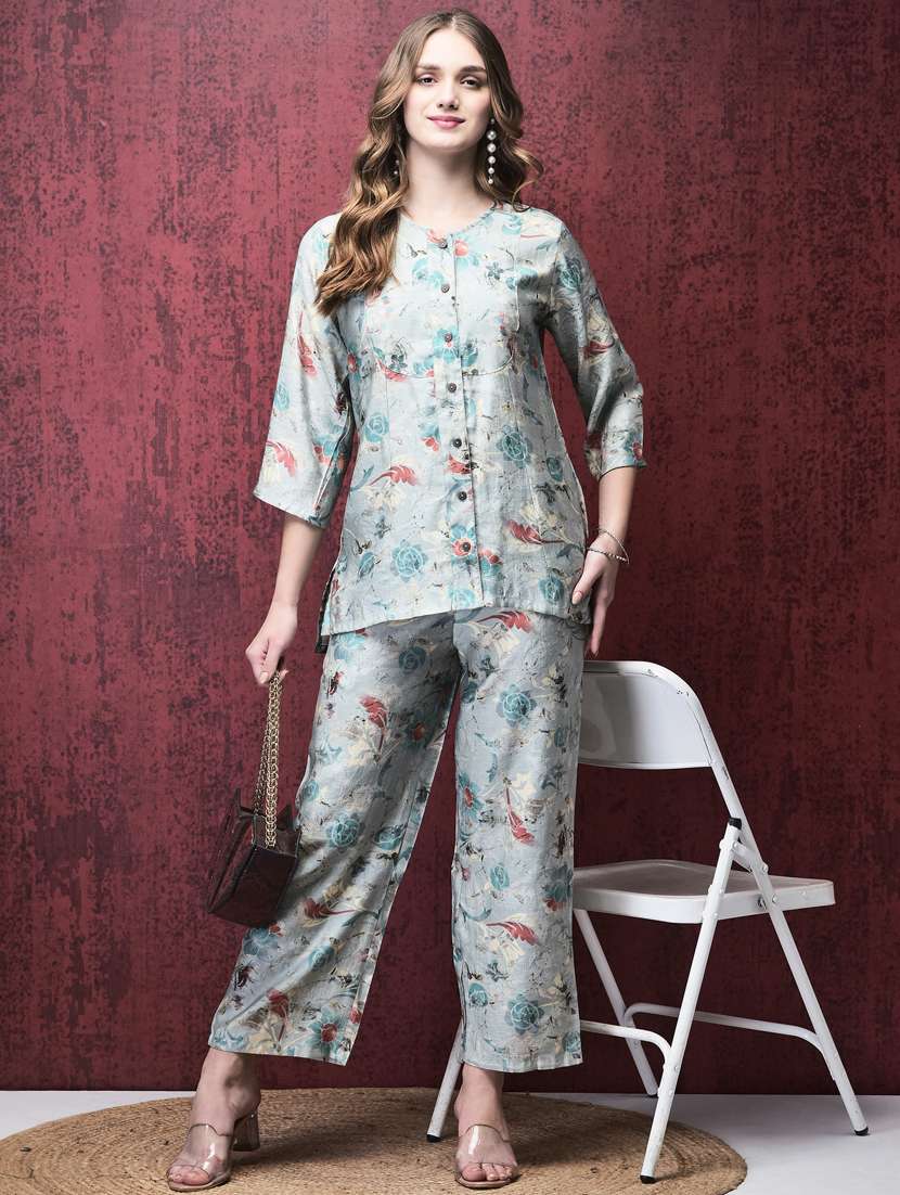 women three quarter sleeve ethnic co-ord set